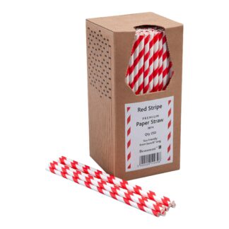 Red & White Striped 8 Inch 6mm Bore Paper Straws – Pack of 250